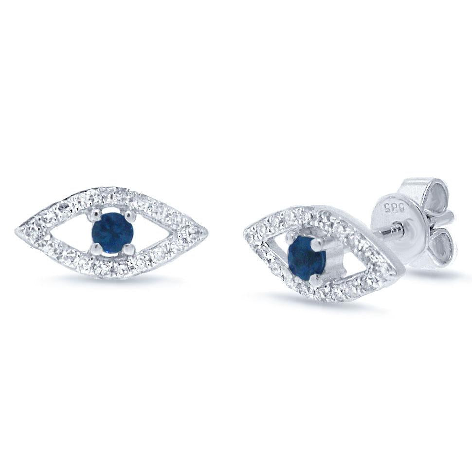 Diamond & 0.13ct Blue Sapphire 14k White Gold Eye Earring