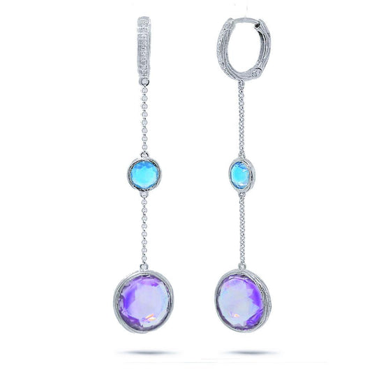 Diamond & 10.91ct Amethyst & Blue Topaz 14k White Gold Earring - 0.07ct