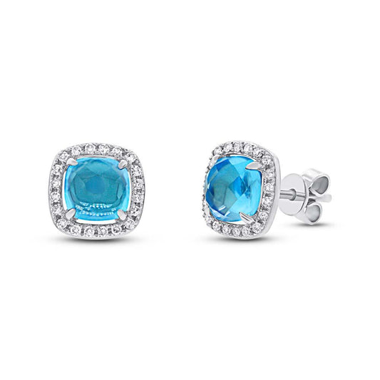 Diamond & 2.44ct Blue Topaz 14k White Gold Earring - 0.21ct