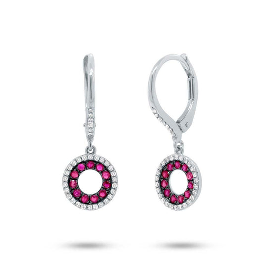 Diamond & 0.37ct Ruby 14k White Gold Earring