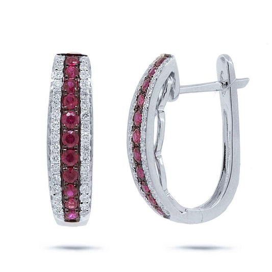 Diamond & 0.46ct Ruby 14k White Gold Earring - 0.30ct