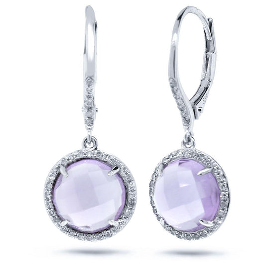 Diamond & 4.77ct Amethyst 14k White Gold Earring - 0.21ct