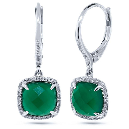 Diamond & 3.96ct Green Agate 14k White Gold Earring - 0.21ct