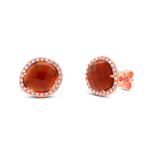 Diamond & 2.65ct Red Agate 14k Rose Gold Earring - 0.15ct