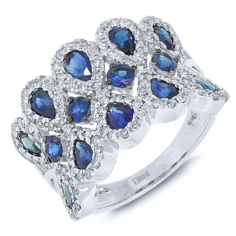 Diamond & 2.37ct Blue Sapphire 14k White Gold Ring - 0.71ct