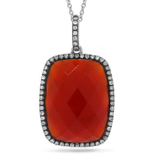 Diamond & 8.53ct Red Agate 14k White Gold with Black Rhodium Pendant (with Black Rhodium) - 0.19ct