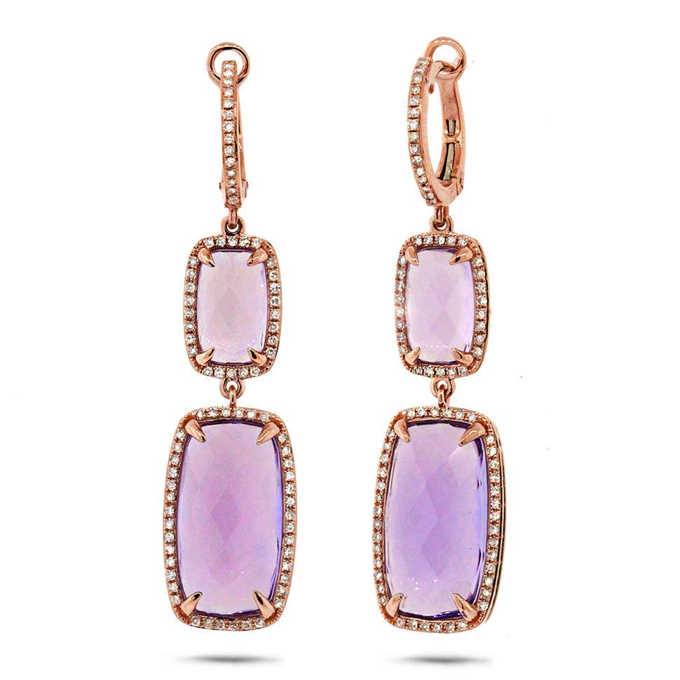 Diamond & 14.28ct Amethyst 14k Rose Gold Earring - 0.52ct