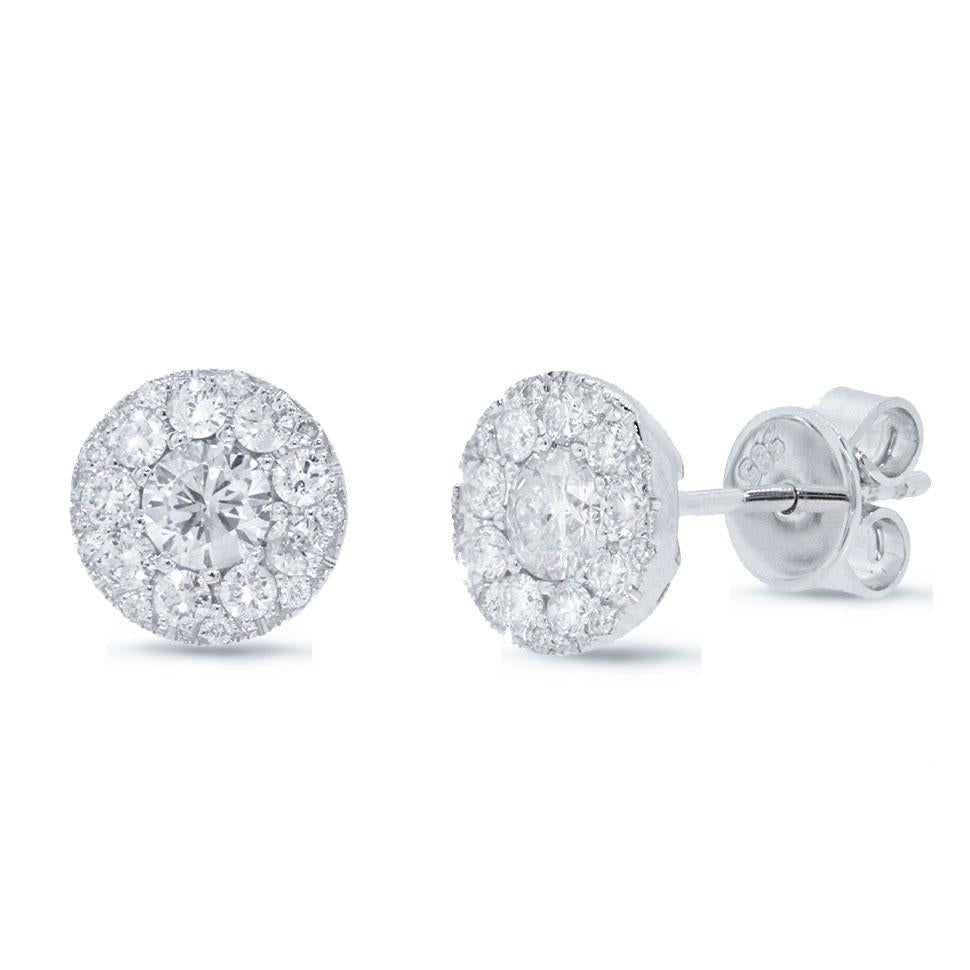 Round Brilliant Center and 0.34ct Side 14k White Gold Diamond Stud Earring - 0.33ct