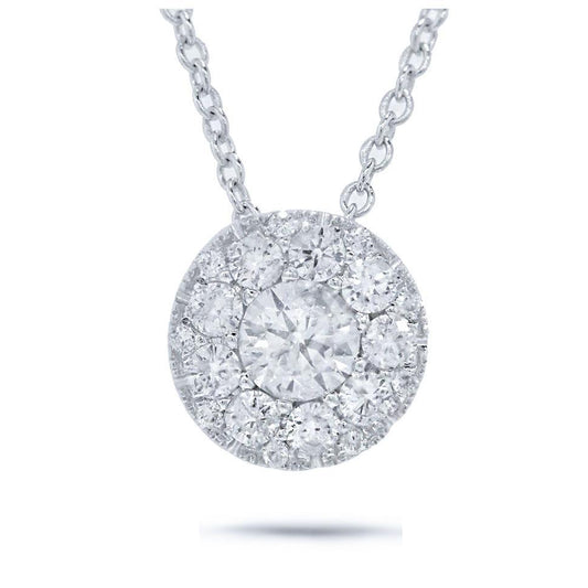 Round Brilliant Center and 0.15ct Side 14k White Gold Diamond Pendant - 0.17ct