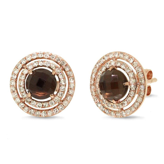 Diamond & 1.66ct Smokey Topaz 14k Rose Gold Earring - 0.53ct