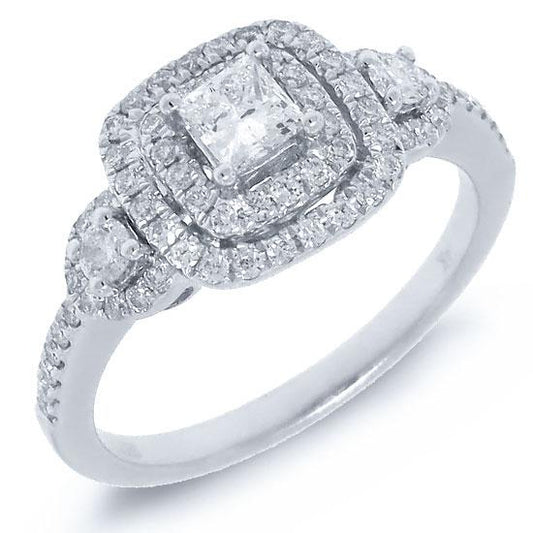 Three Stone Halo Princess Cut Diamond Engagement Ring