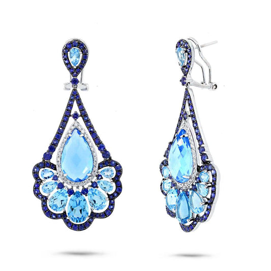 Diamond & 20.93ct Blue Sapphire & Blue Topaz 14k White Gold Earring - 0.33ct