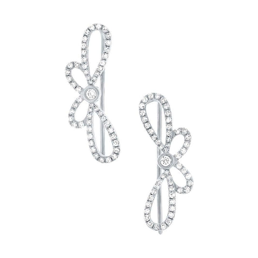 14k White Gold Diamond Ribbon Bow Ear Crawler Earring