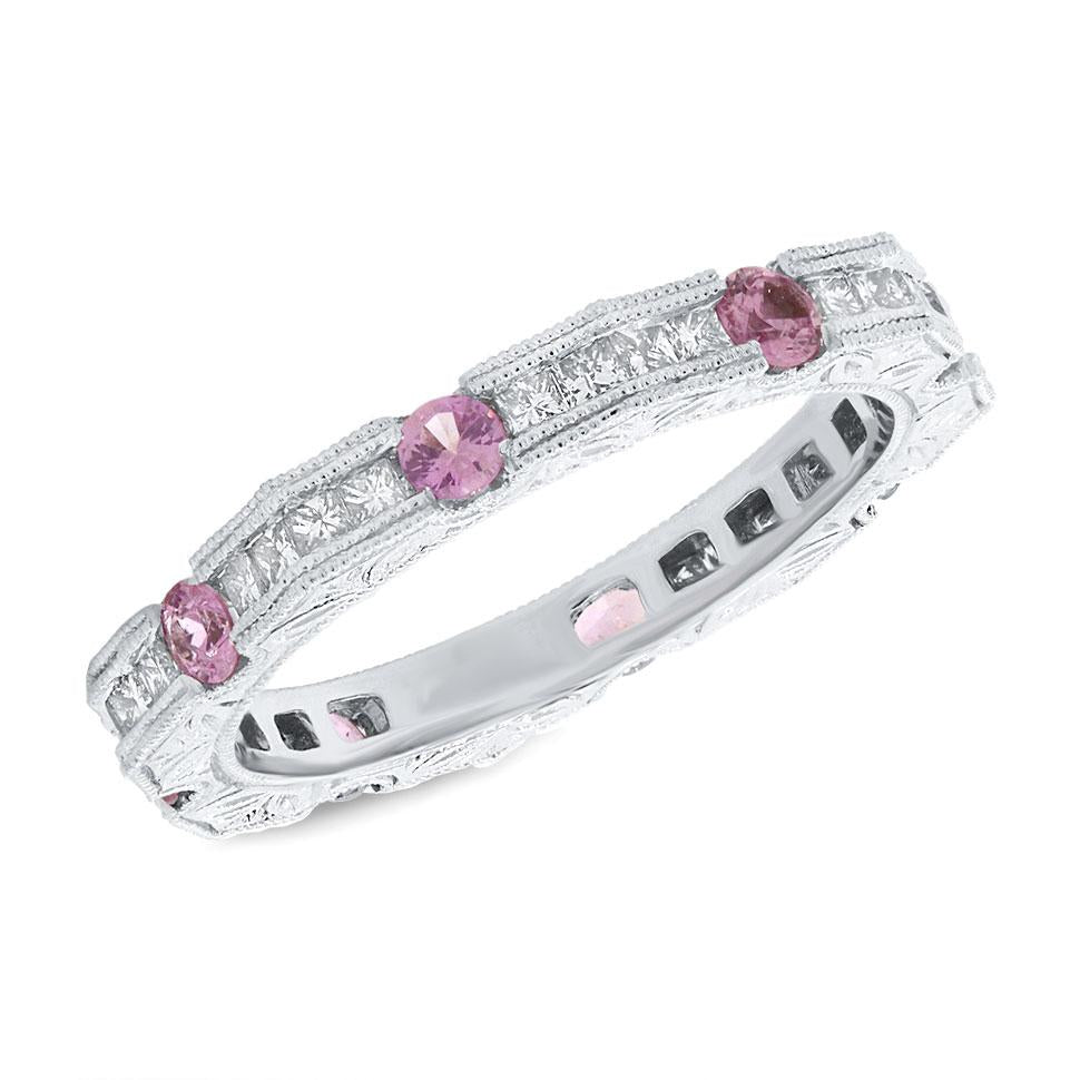 Diamond & 0.64ct Pink Sapphire 14k White Gold Lady's Ring - 0.56ct