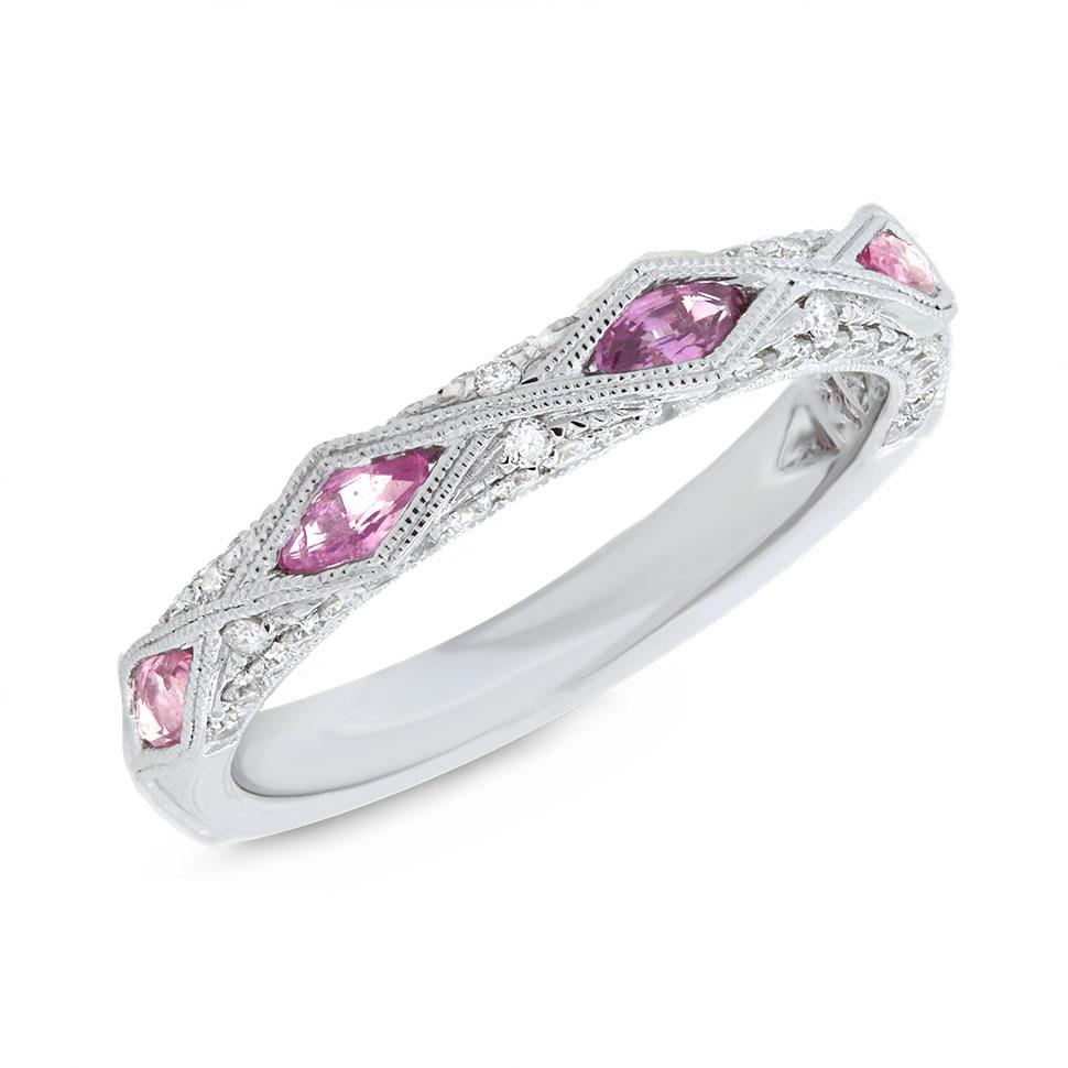 Diamond & 0.47ct Pink Sapphire 14k White Gold Lady's Ring - 0.33ct