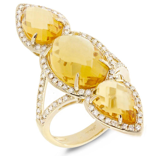 Diamond & 8.94ct Citrine 14k Yellow Gold Ring - 0.56ct