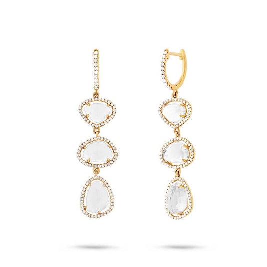 Diamond & 8.14ct White Topaz 14k Yellow Gold Earring - 0.72ct