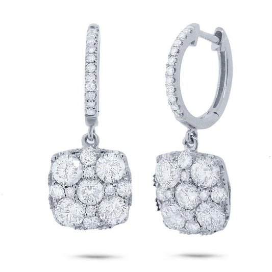 14k White Gold Diamond Cluster Earring - 2.45ct