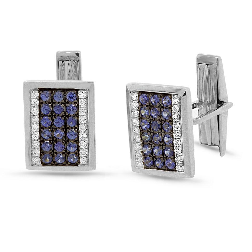 Diamond 1.03ct Blue Sapphire 14k White Gold Cuff Links - 0.31ct