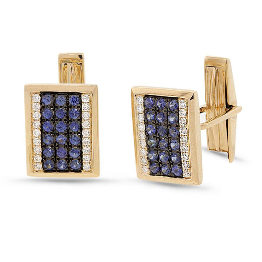 Diamond 1.03ct Blue Sapphire 14k Yellow Gold Cuff Links - 0.31ct