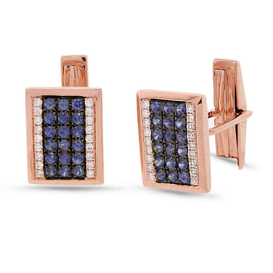 Diamond 1.03ct Blue Sapphire 14k Rose Gold Cuff Links - 0.31ct