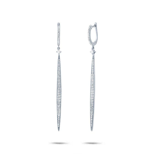 14k White Gold Diamond Bar Earring