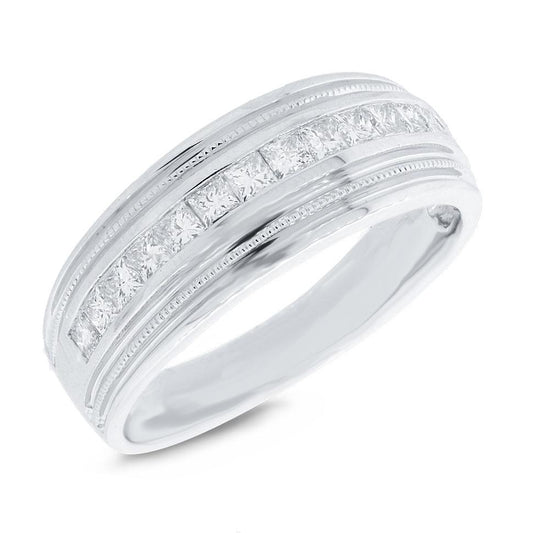 14k White Gold Diamond Princess Cut Men's Band - 0.83ct