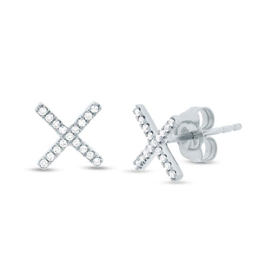 14k White Gold Diamond ''X'' Stud Earring - 0.11ct