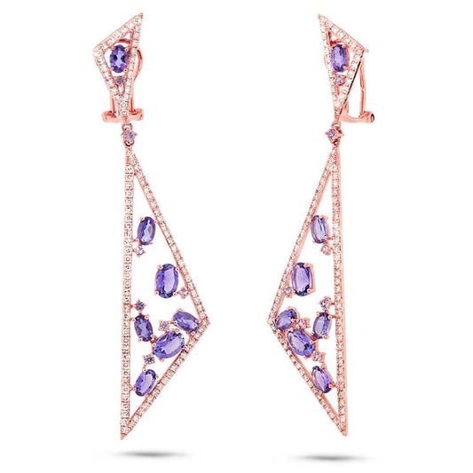 Diamond & 4.19ct Amethyst & Purple Sapphire 14k Rose Gold Earring - 1.50ct