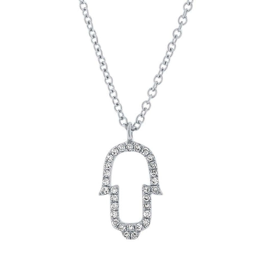 14k White Gold Diamond Hamsa Pendant