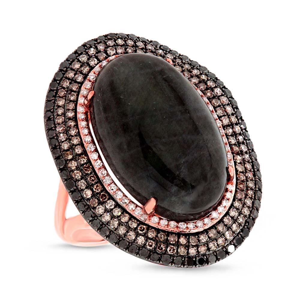 White, Champagne & Black Diamond & 14.28ct Labordorite 14k Rose Gold Ring - 1.32ct