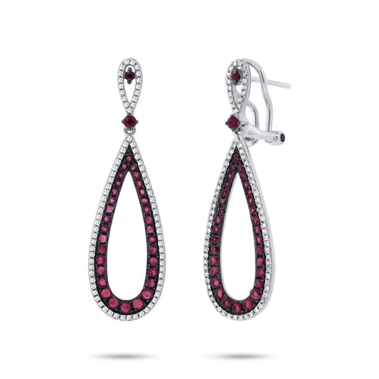 Diamond & 1.50ct Ruby 14k White Gold Earring - 0.46ct