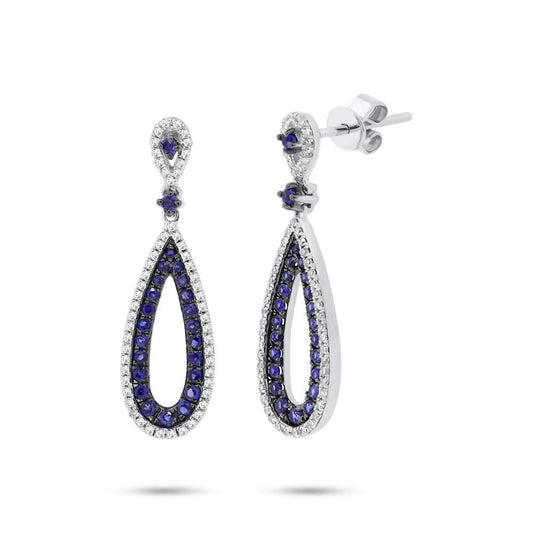 Diamond & 0.66ct Blue Sapphire 14k White Gold Earring - 0.34ct