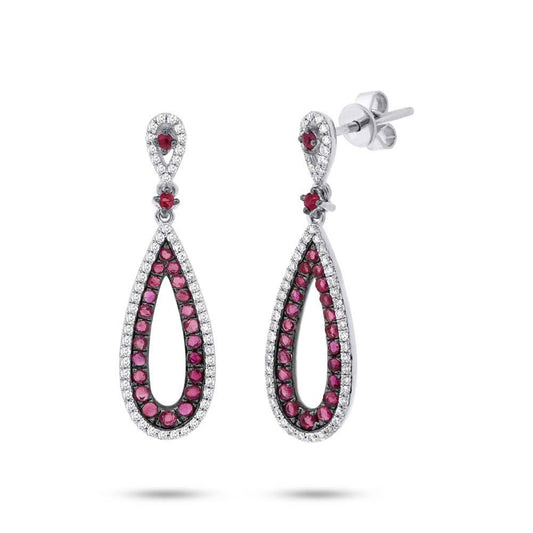 Diamond & 0.92ct Ruby 14k White Gold Earring - 0.34ct