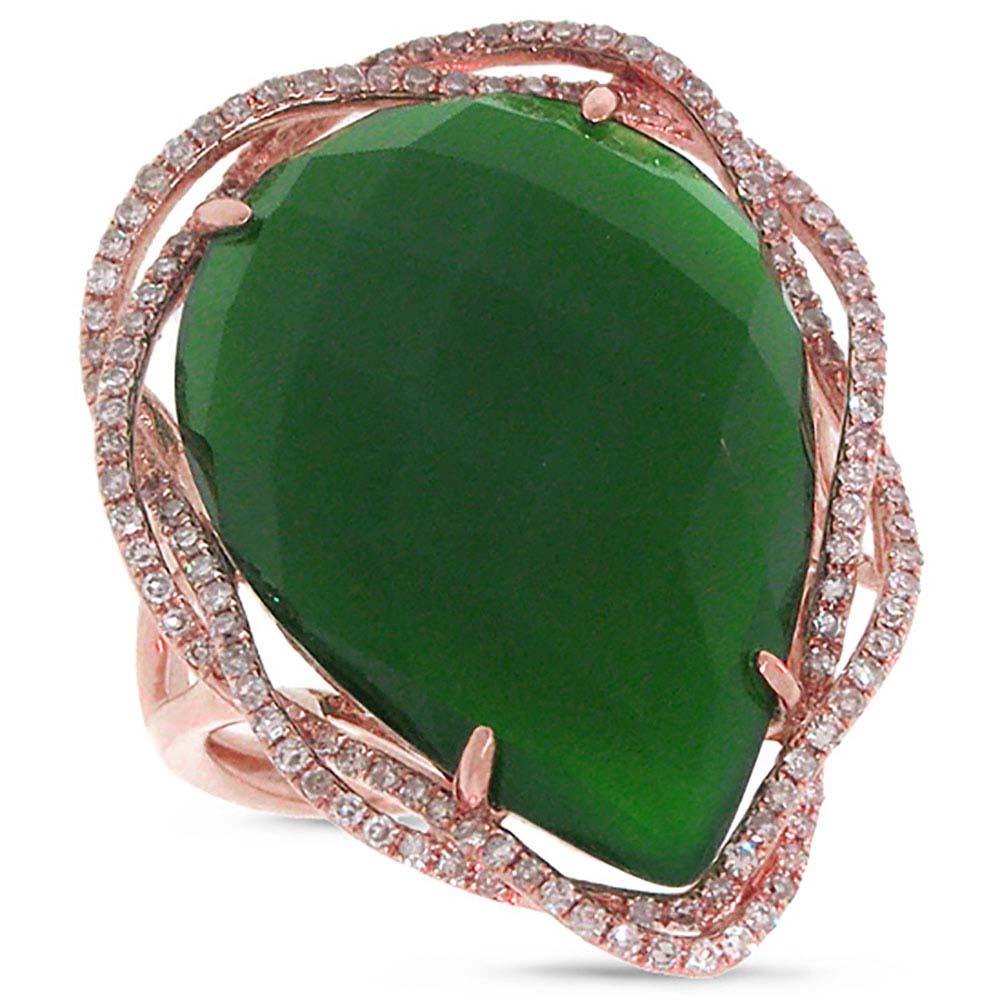Diamond & 13.49ct Green Agate 14k Rose Gold Ring - 0.38ct