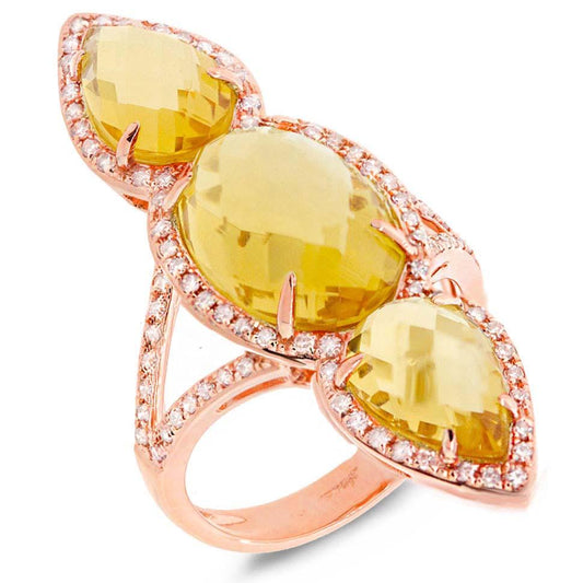 Diamond & 8.94ct Citrine 14k Rose Gold Ring - 0.56ct