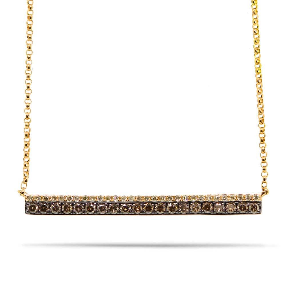 14k Unique Yellow Gold White & Champagne Diamond Bar Necklace V0066