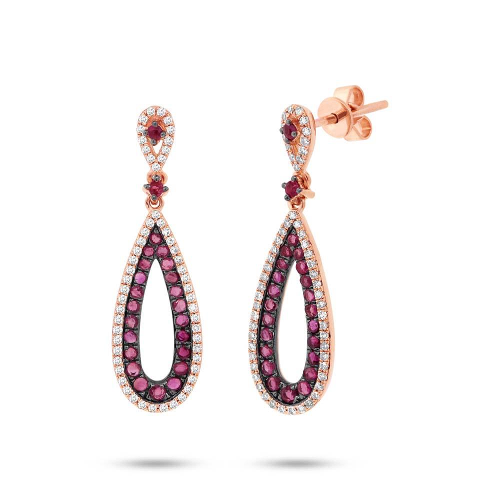 Diamond & 0.92ct Ruby 14k Rose Gold Earring - 0.34ct