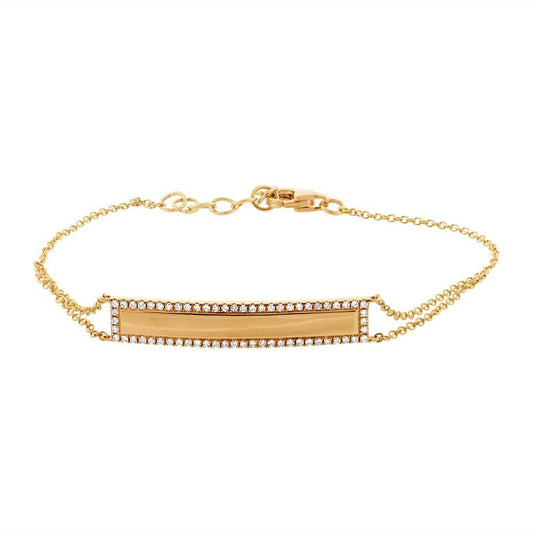 14k Yellow Gold Diamond Bar ID Bracelet