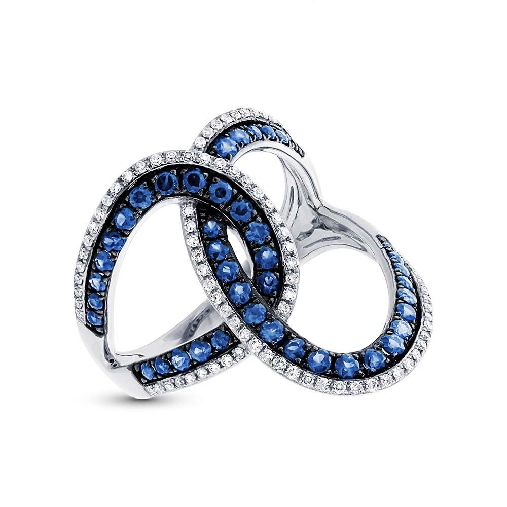 Diamond & 0.83ct Blue Sapphire 14k White Gold Ring - 0.24ct