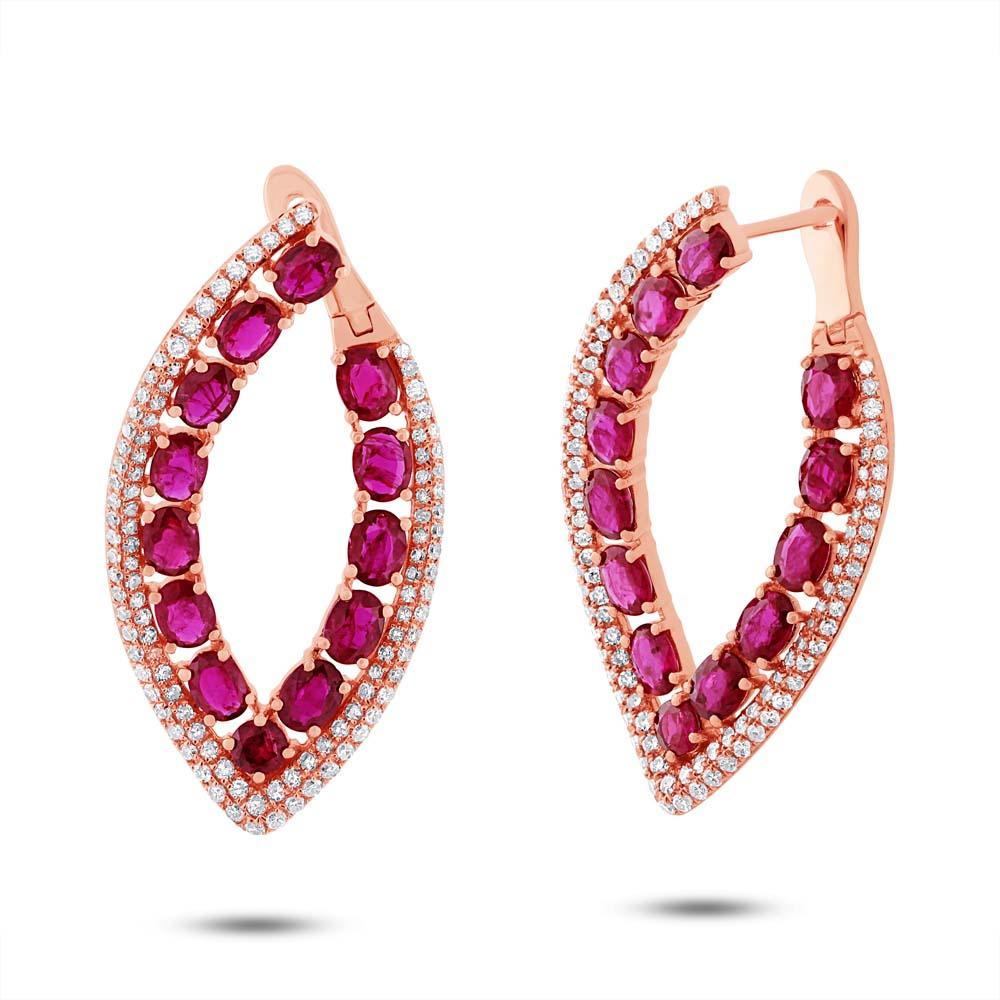 Diamond & 5.40ct Ruby 14k Rose Gold Earring - 1.13ct