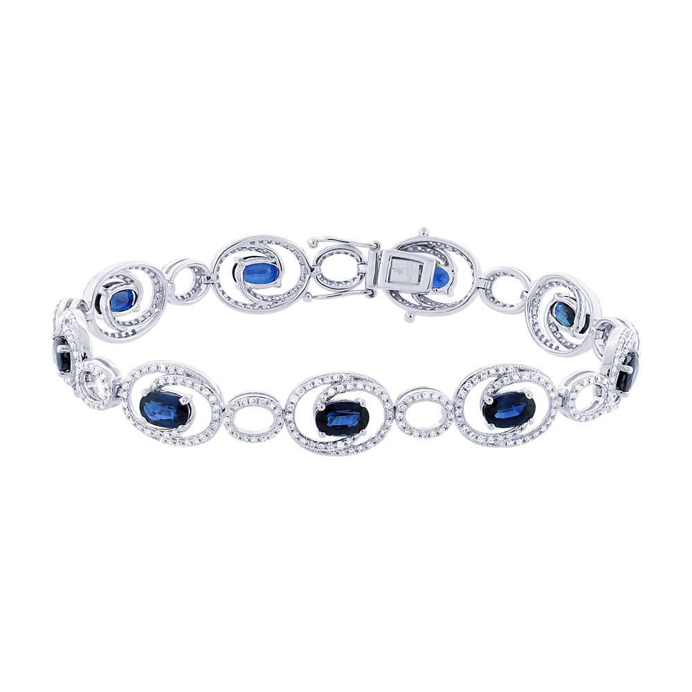 Diamond & 5.77ct Blue Sapphire 14k White Gold Bracelet - 1.36ct