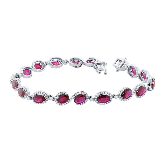 Diamond & 8.68ct Ruby 14k White Gold Bracelet - 1.00ct