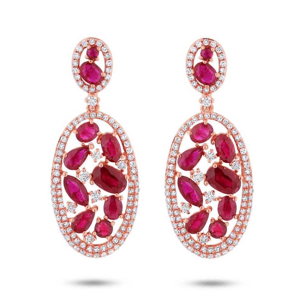 Diamond & 4.62ct Ruby 14k Rose Gold Earring - 1.12ct
