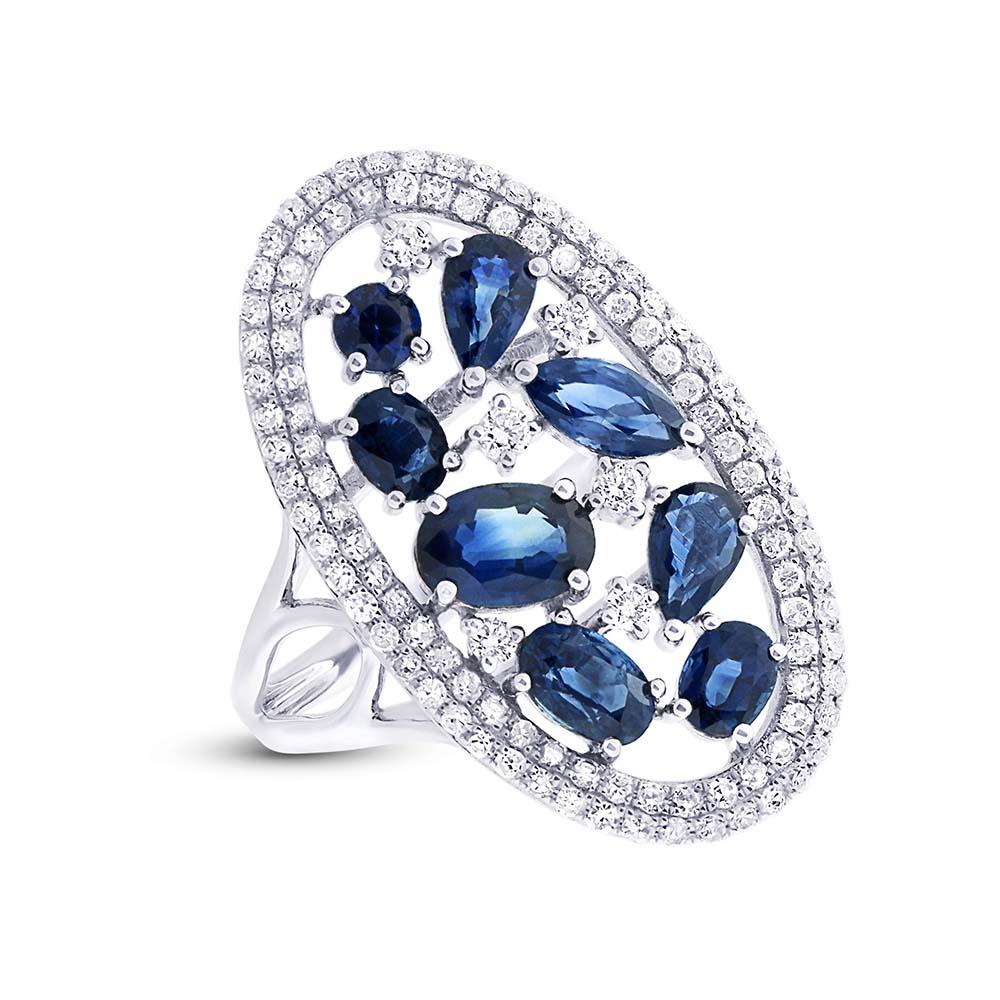Diamond & 2.25ct Blue Sapphire 14k White Gold Ring - 0.63ct
