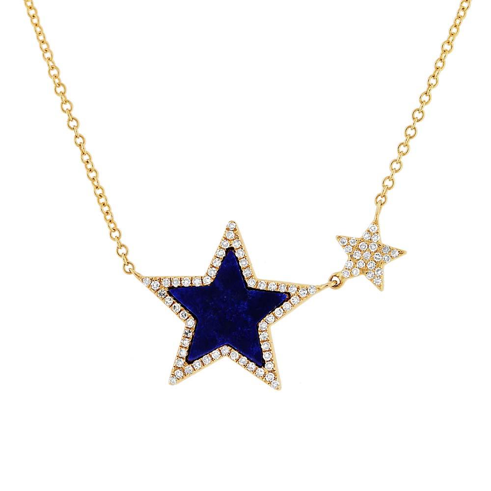 Diamond & 0.70ct Lapis 14k Yellow Gold Star Necklace - 0.18ct