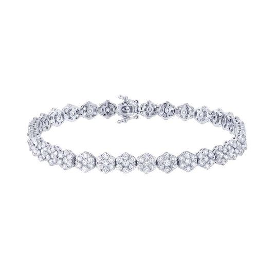 18k White Gold Diamond Cluster Lady's Bracelet - 6.55ct