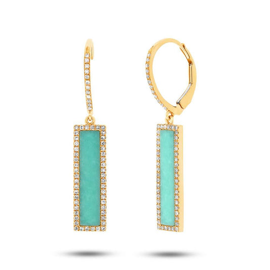 Diamond & 2.06ct Composite Turquoise 14k Yellow Gold Bar Earring