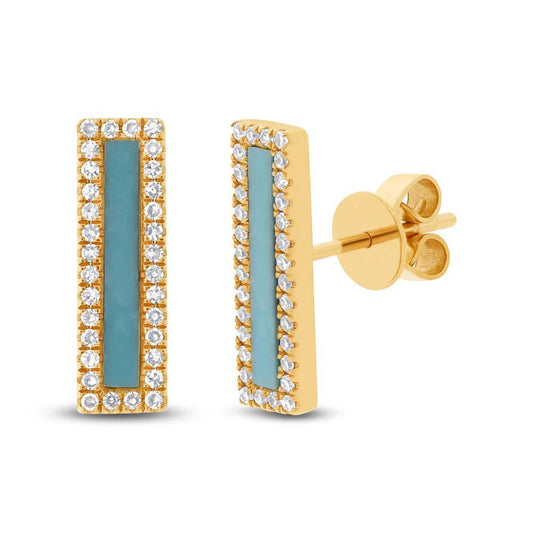 Diamond & 0.58ct Composite Turquoise 14k Yellow Gold Bar Earring