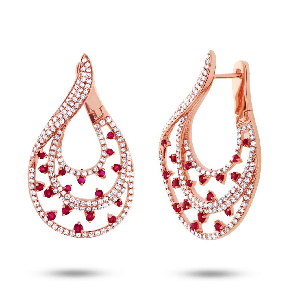 Diamond & 0.93ct Ruby 14k Rose Gold Earring - 1.49ct